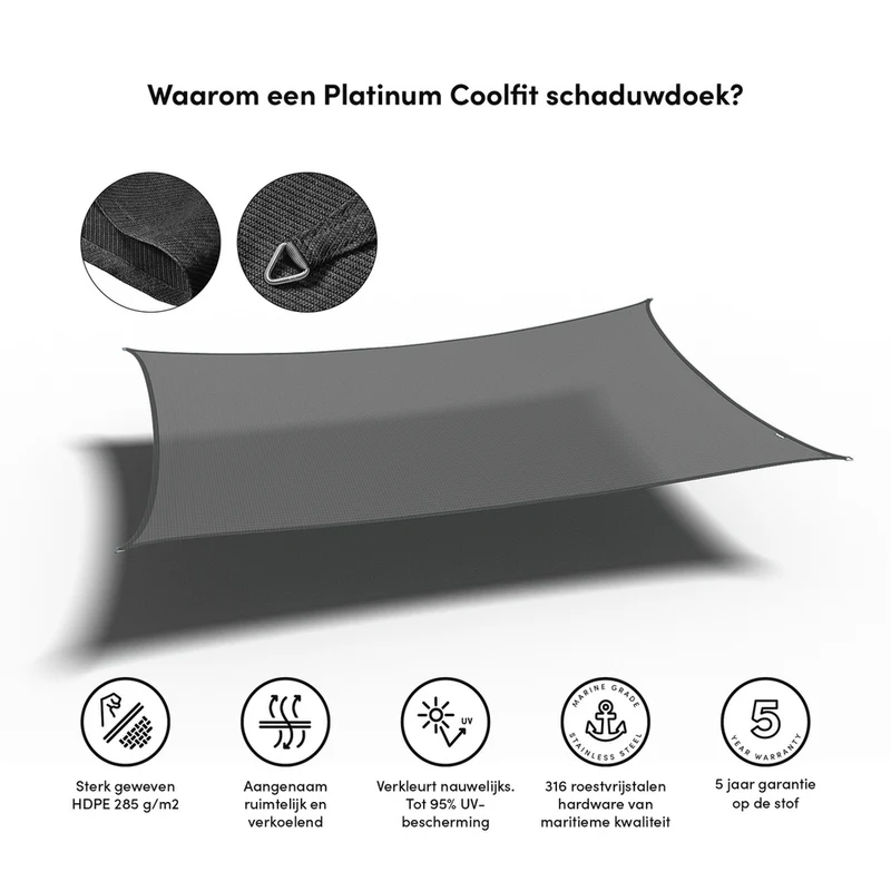 Platinum Sun & Shade Coolfit schaduwdoek rechthoek, 400x300cm, Antraciet