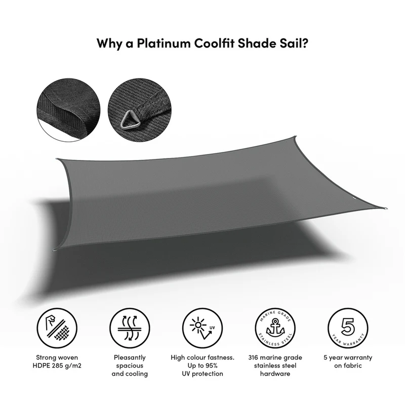 Platinum Sun & Shade Coolfit schaduwdoek rechthoek, 400x300cm, Antraciet