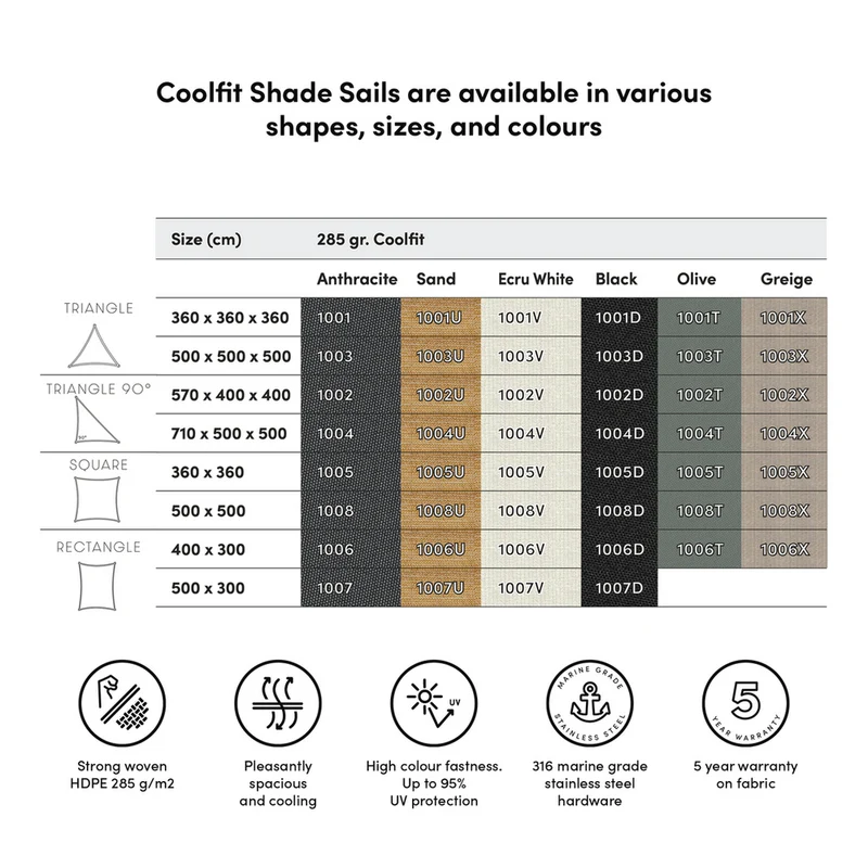 Platinum Sun & Shade Coolfit schaduwdoek rechthoek, 400x300cm, Antraciet