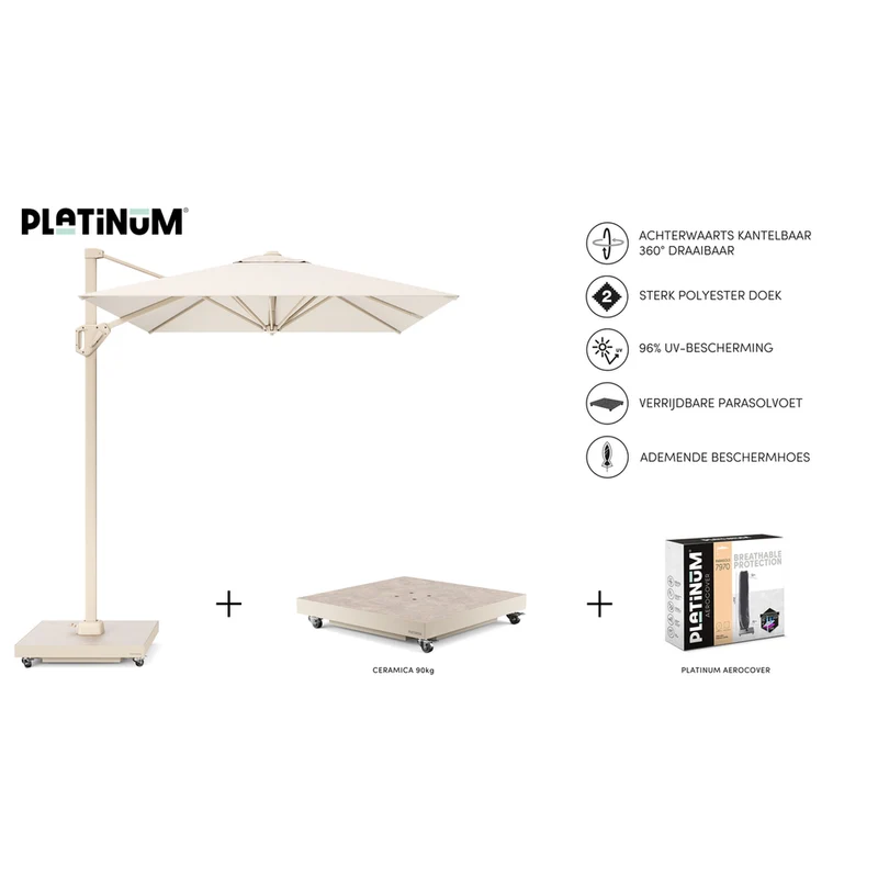 Platinum Sun & Shade zweefparasol Voyager T¹ Sandstone 300x200 Ivory