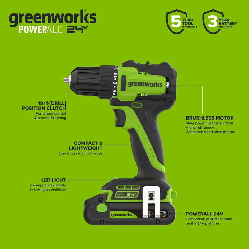 24V Cordless 280 in-lbs Drill/Driver Power Tool 3PC Combo Kit w/ 6-1/2" Circular Saw & Oscillating Multi-Tool: (1) 2.0Ah USB-C Battery, (1) 30W USB-C Charger, (1) 3' 100W USB-C Cable