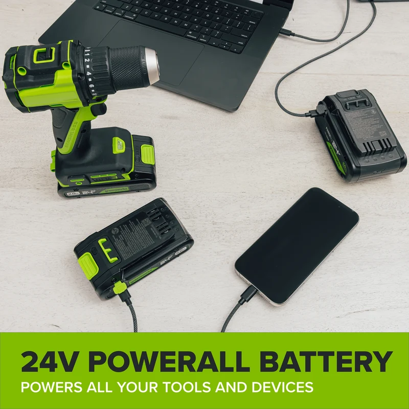 24V Cordless 280 in-lbs Drill/Driver Power Tool 3PC Combo Kit w/ 6-1/2" Circular Saw & Oscillating Multi-Tool: (1) 2.0Ah USB-C Battery, (1) 30W USB-C Charger, (1) 3' 100W USB-C Cable