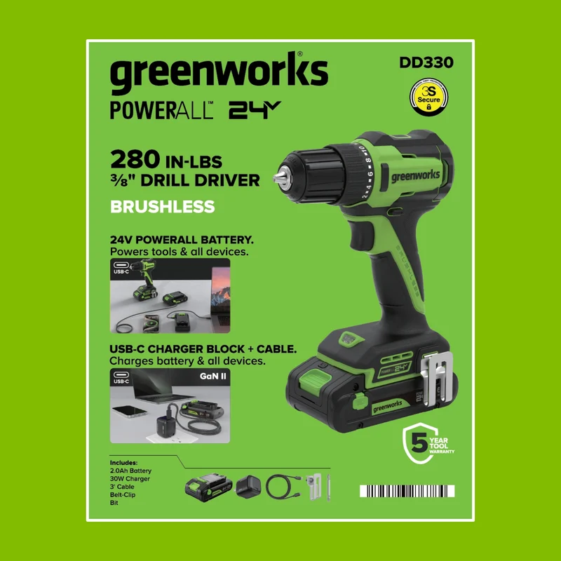 24V Cordless 280 in-lbs Drill/Driver Power Tool 3PC Combo Kit w/ 6-1/2" Circular Saw & Oscillating Multi-Tool: (1) 2.0Ah USB-C Battery, (1) 30W USB-C Charger, (1) 3' 100W USB-C Cable