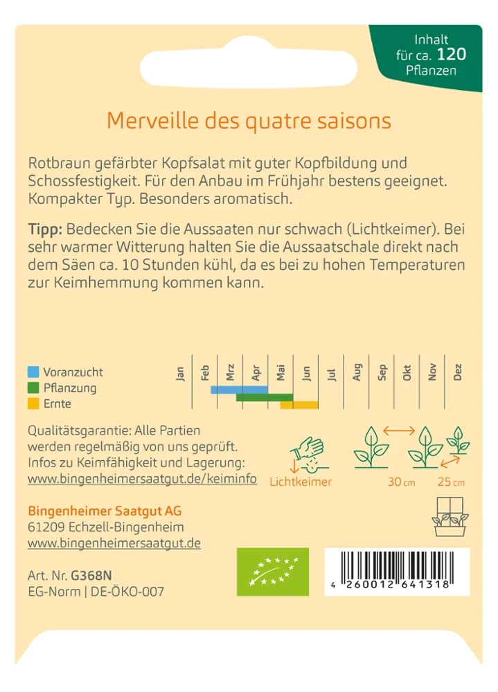 BIO Saatgut Kopfsalat Merveille des quatre saisons