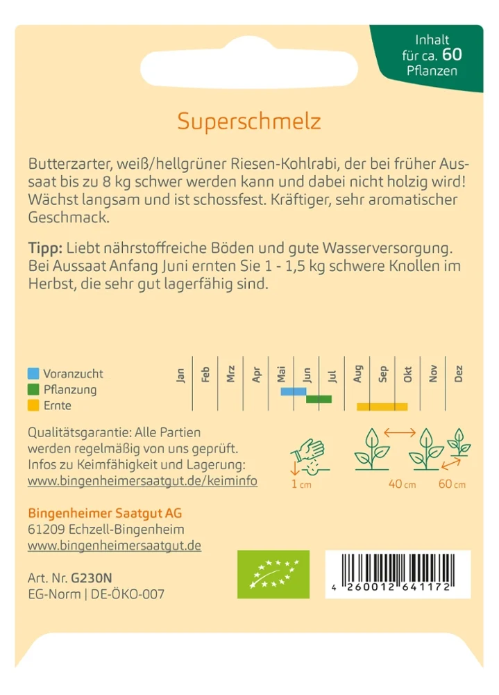 BIO Saatgut Kohlrabi Superschmelz, weiß