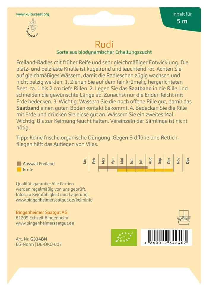 BIO Saatgut Radies Rudi GS Saatband