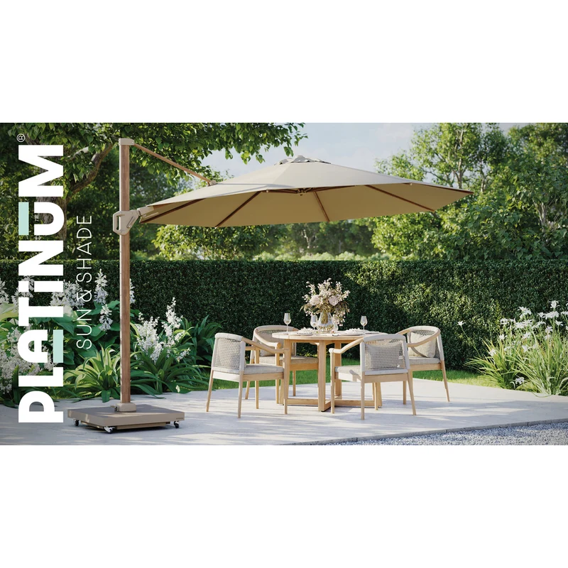 Platinum Sun & Shade zweefparasol Challenger T² premium Teak look ø350 Champagne