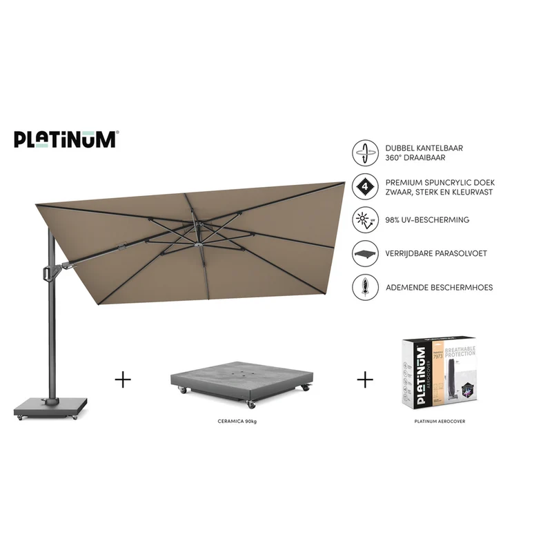 Platinum Sun & Shade zweefparasol Challenger T² premium 260x350 Havana