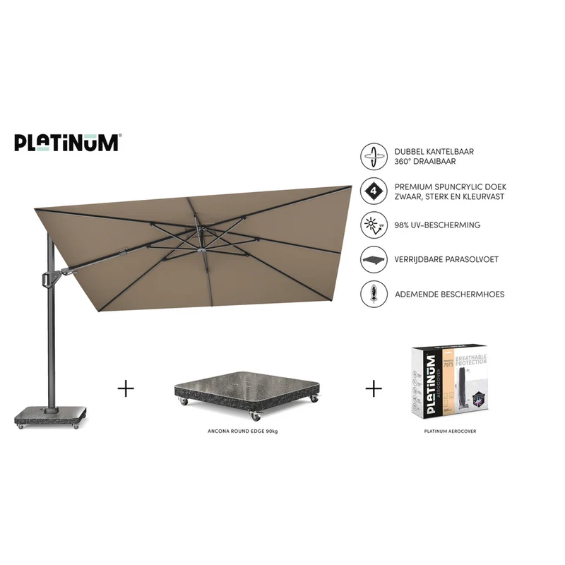Platinum Sun & Shade zweefparasol Challenger T² premium 260x350 Havana