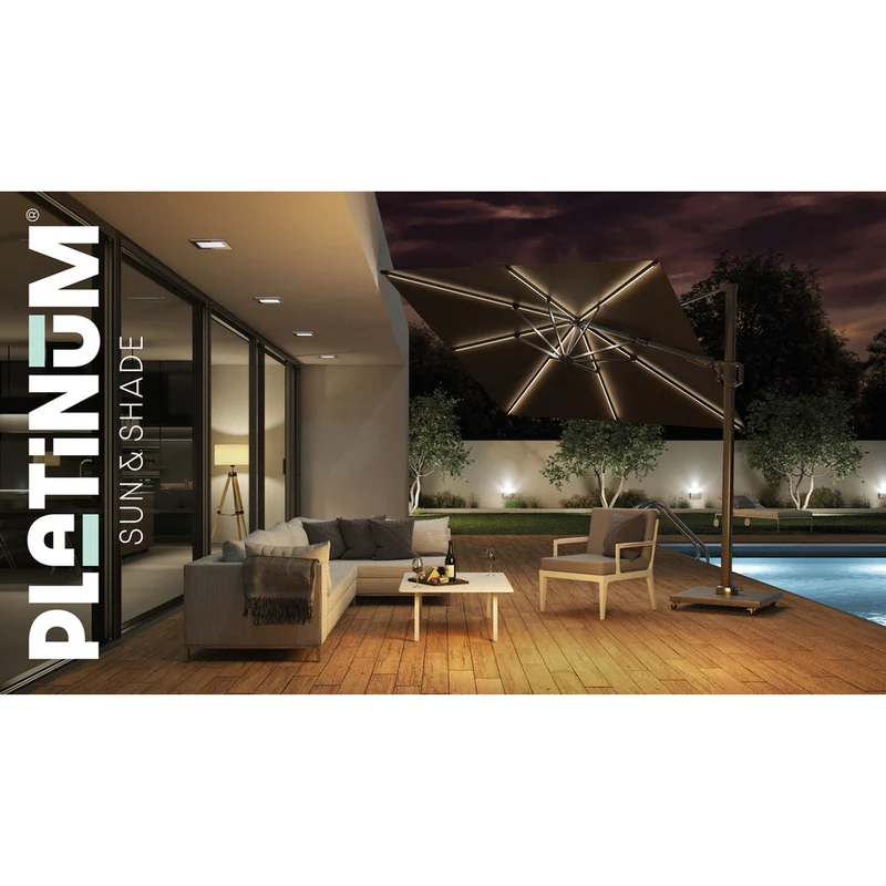 Platinum Sun & Shade zweefparasol Challenger T² Glow 300x300 taupe