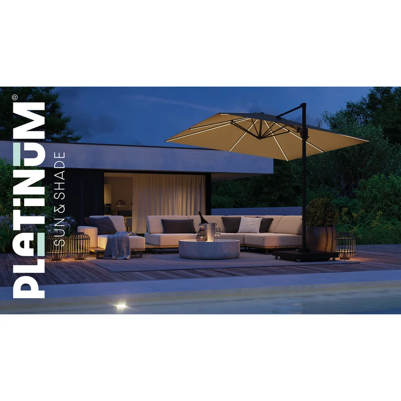Platinum Sun & Shade zweefparasol Challenger T² Glow 300x300 taupe