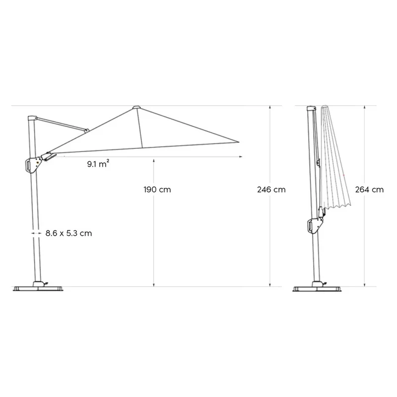 Platinum Sun & Shade zweefparasol Challenger T² 350x260 wit