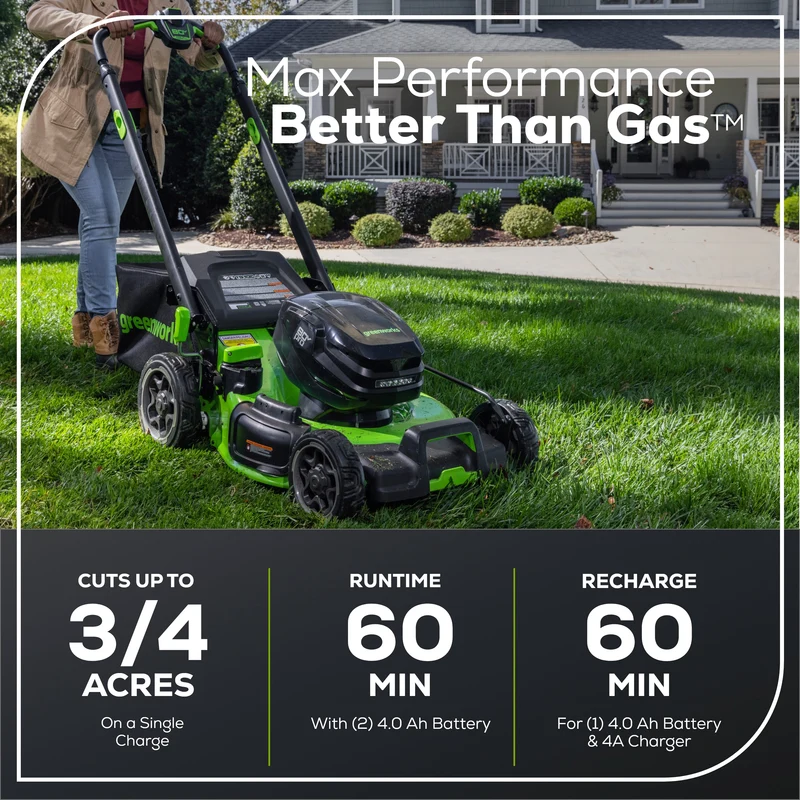 OPEN BOX 80V 22" Cordless Battery Dual Blade Self-Propelled Lawn Mower: (2) 4.0 Ah Batteries and Rapid Charger, LM2208S