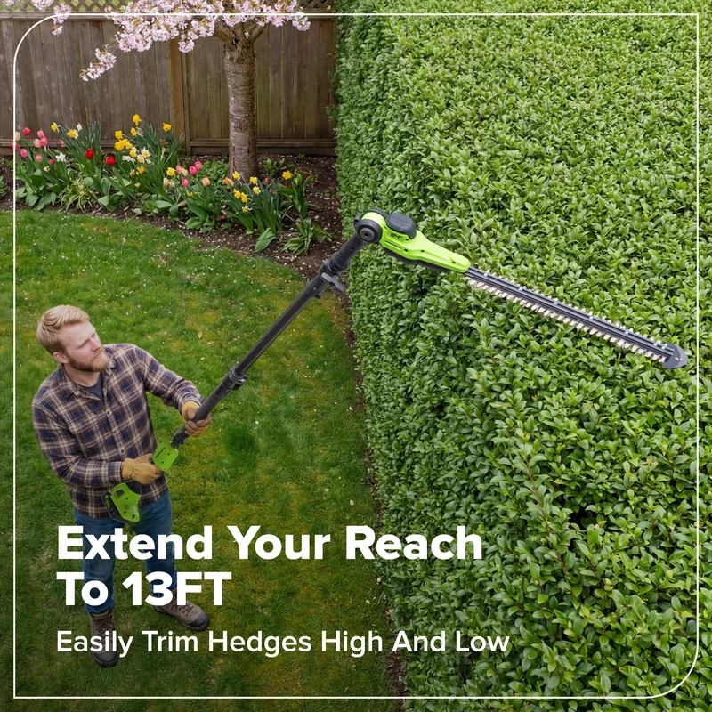 24V Brushless 8" Telescoping Pole Saw & 20" Pole Hedge Combo Kit: (1) 3.0 Ah Type-C Battery & 65W Charger with 3.3-Ft. Cable
