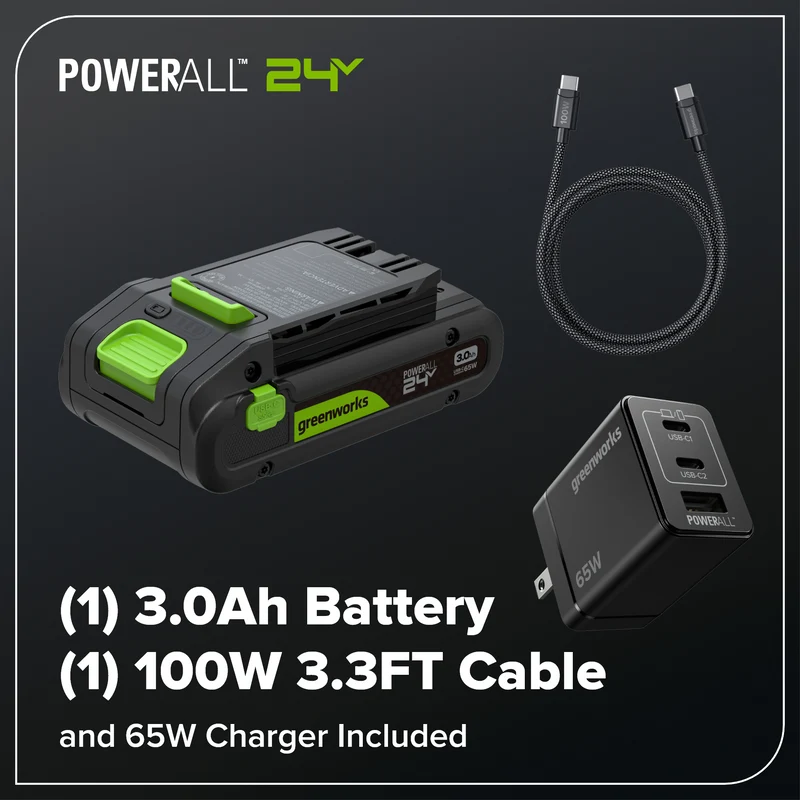 24V Brushless 8" Telescoping Pole Saw & 20" Pole Hedge Combo Kit: (1) 3.0 Ah Type-C Battery & 65W Charger with 3.3-Ft. Cable