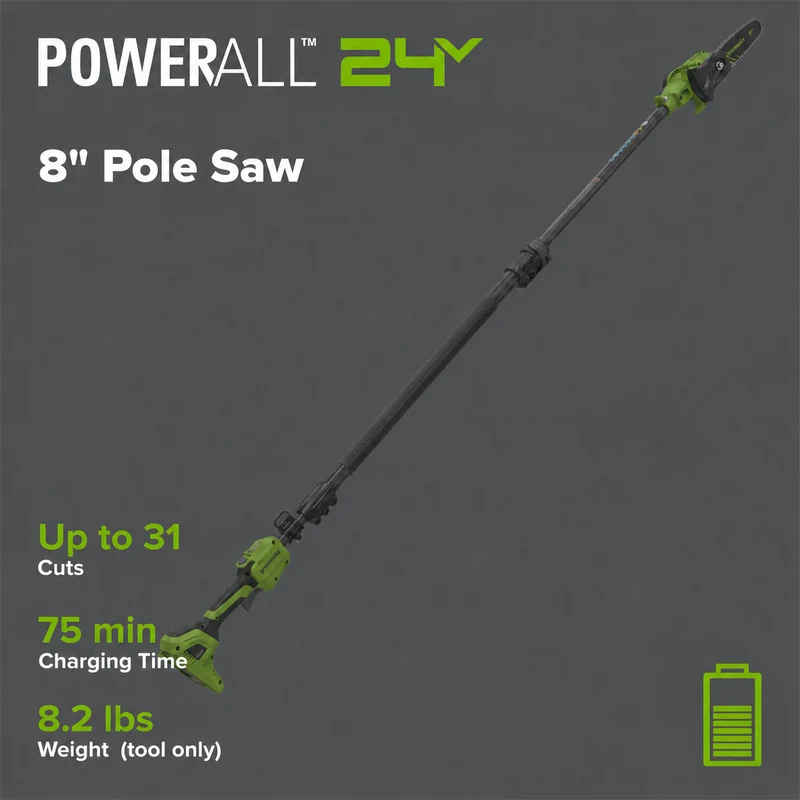 24V 8" Cordless Battery Telescope Pole Saw+Bag (Tool Only)