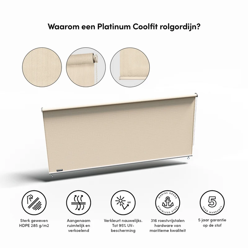 Platinum Sun & Shade Coolfit rolgordijn, B98xL240cm, Ecru wit