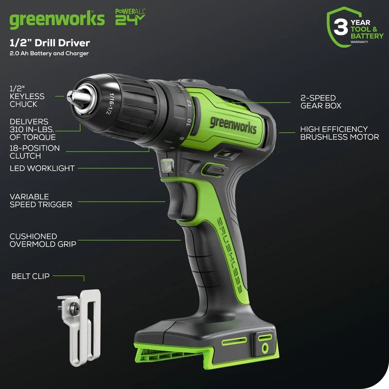 24V Cordless Battery Drill / Driver and Impact Driver Kit: (2) 2.0 Ah Batteries and Charger