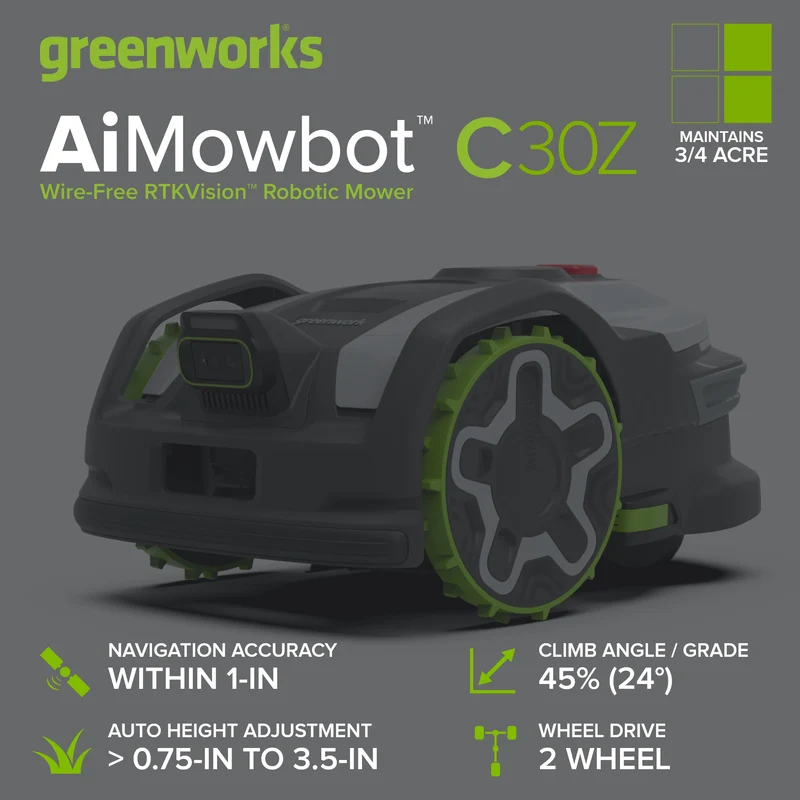 AiMowbot Wire-Free RTKVision Robotic Mower C30Z | 3/4 Acre