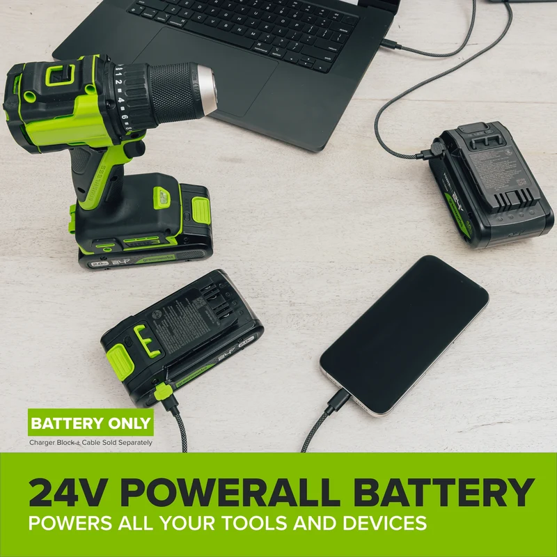 24V PowerAll High Power 8.0 Ah Battery, Rated for 1400W/65A