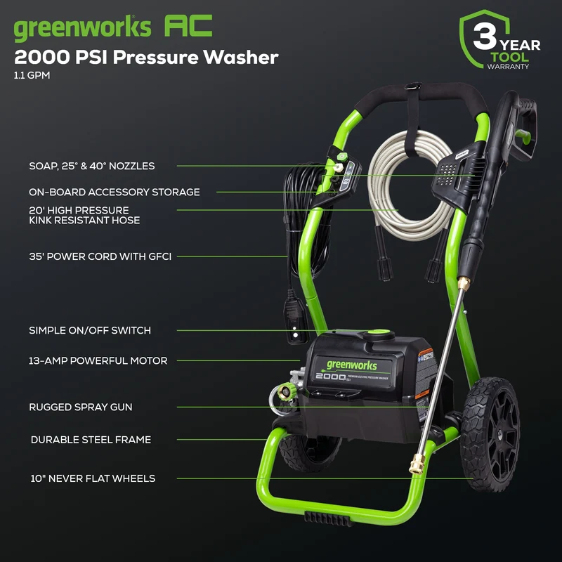 2000 PSI 1.2 GPM Cold Water Electric Pressure Washer (Green Frame)