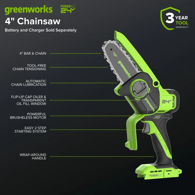 24V 4” Cordless Battery Brushless Pruner Saw (Tool Only)