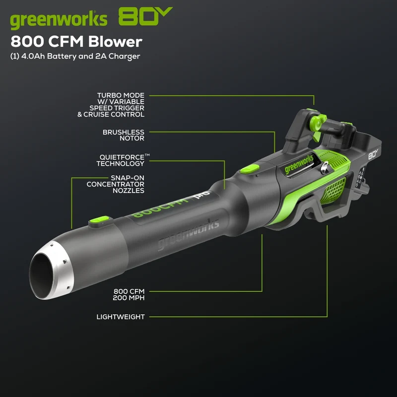 OPEN BOX 80V 800CFM Cordless Battery Leaf Blower, 4Ah Battery and Charger