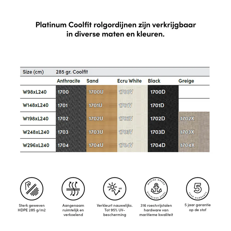 Platinum Sun & Shade Coolfit rolgordijn, B148xL240cm, Ecru wit