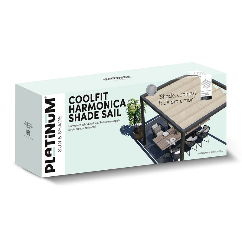 Platinum Sun & Shade Coolfit harmonica schaduwdoek, B370xL370cm, Greige
