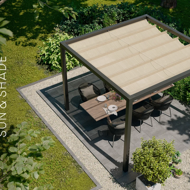 Platinum Sun & Shade Coolfit harmonica schaduwdoek, B370xL370cm, Ecru wit