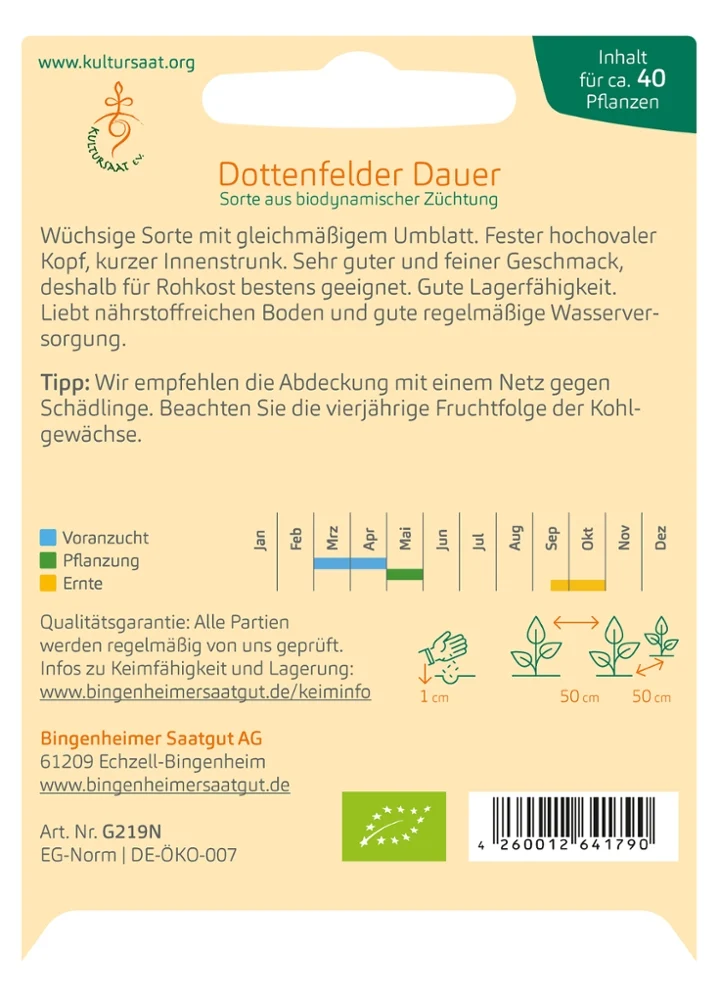 BIO Saatgut Weißkohl Dottenfelder Dauer