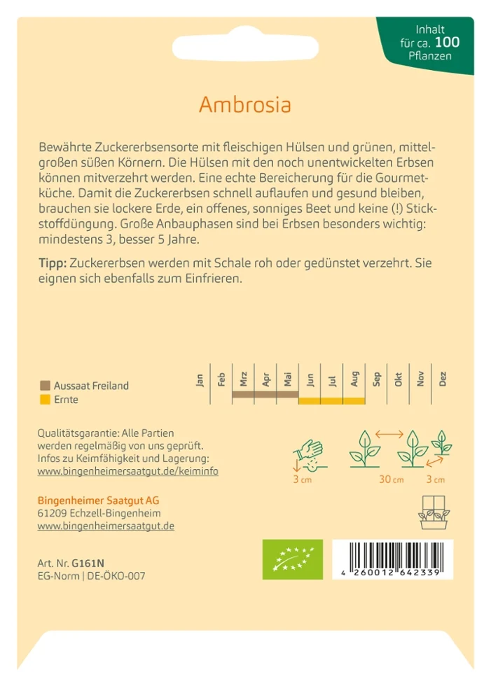 BIO Saatgut Zuckererbse Ambrosia