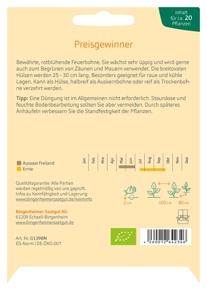 BIO Saatgut Prunkbohne Preisgewinner