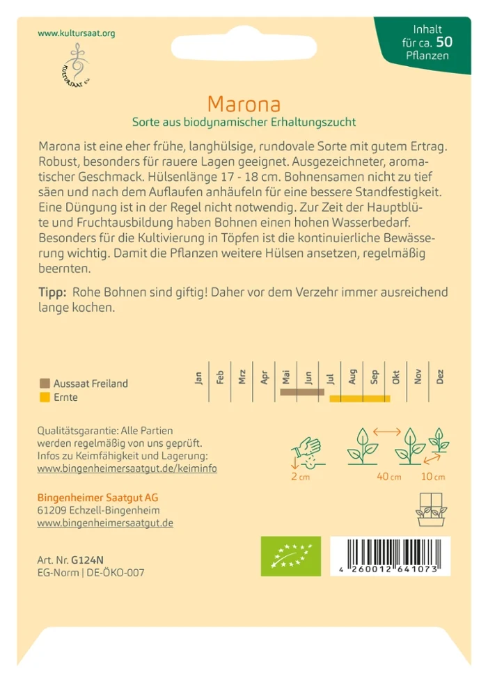 BIO Saatgut Buschbohne Marona
