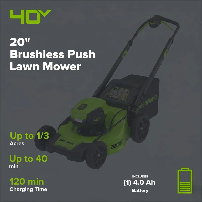 40V 20" Cordless Battery Push Mower 3pc Combo Kit: 4.0 Ah Battery and Charger