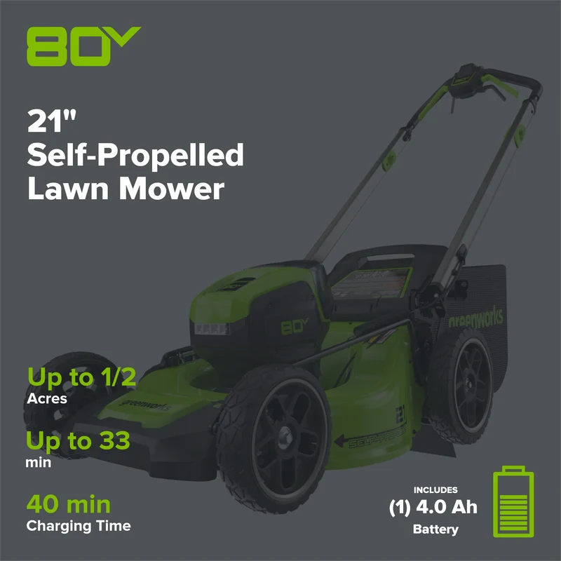 OPEN BOX 80V 21" Cordless Battery 4-in-1 Self-Propelled Lawn Mower: 4.0 Ah Battery and Charger, LM2108S