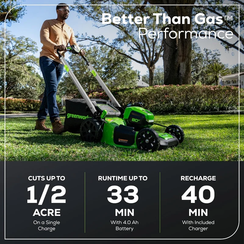 OPEN BOX 80V 21" Cordless Battery 4-in-1 Self-Propelled Lawn Mower: 4.0 Ah Battery and Charger, LM2108S