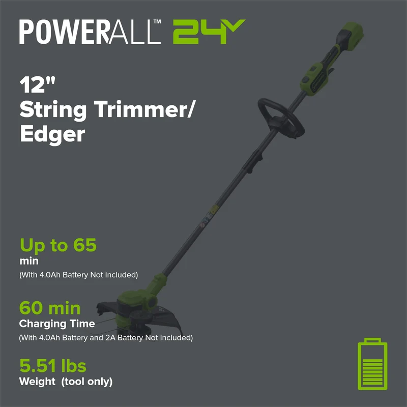 24V 13" Cordless Battery String Trimmer/Edger, 20PC Blades (Tool Only)
