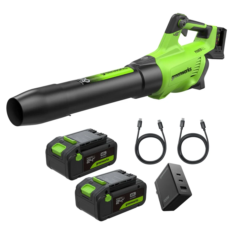 48V (24V x 2) 600 CFM Cordless Battery Leaf Blower w/ (2) 4.0Ah Batteries, 100W Type-C Charger &(2)3-Ft Cables