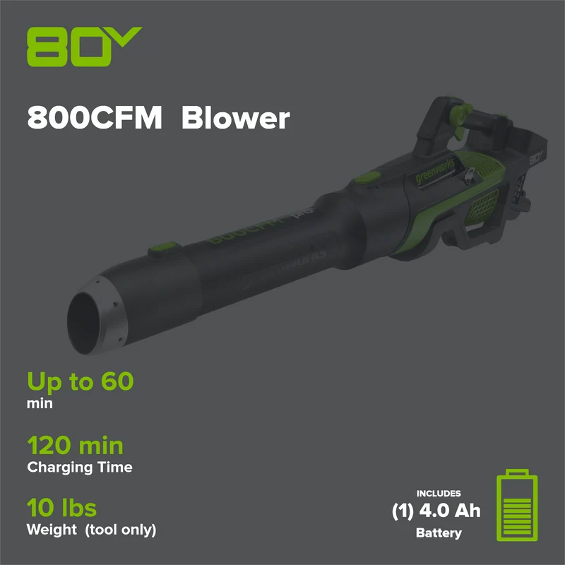 80V 800CFM Cordless Battery Leaf Blower, 4Ah Battery and Charger