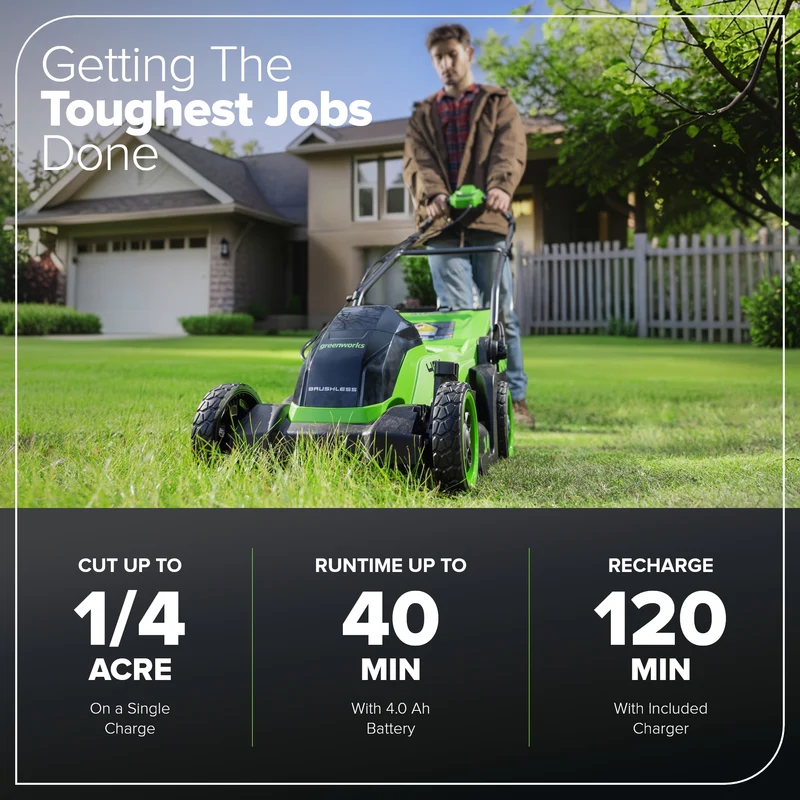 40V 14" Cordless Battery BL Push Lawn Mower: 4.0 Ah Battery and Charger, LM1414