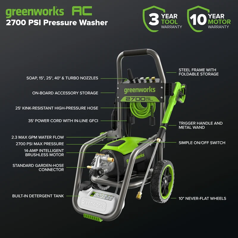 2700 PSI 1.2 GPM Cold Water Electric Pressure Washer