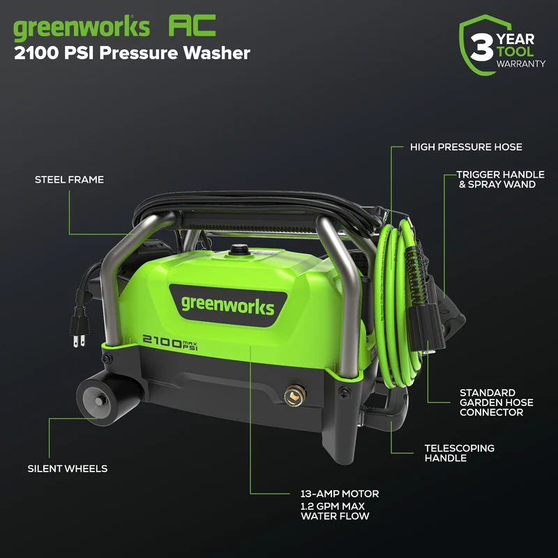 2100 PSI 1.2 GPM Portable Cold Water Electric Pressure Washer