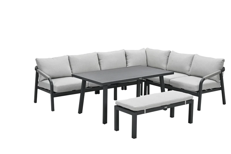 Lounge-diningset Monti - zwart - 7-persoons - aluminium - Garden Impressions