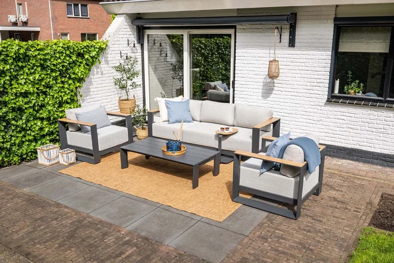 Levanto 5-persoons loungeset - aluminium - teaklook accent - Garden Impressions