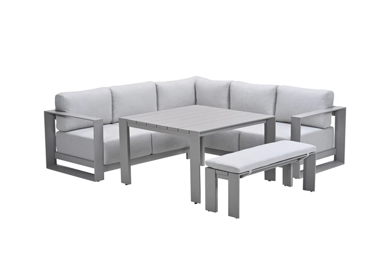 Lounge hoekbank Levanto - 7-persoons - taupe - hoge tafel - 3 delen - Garden Impressions