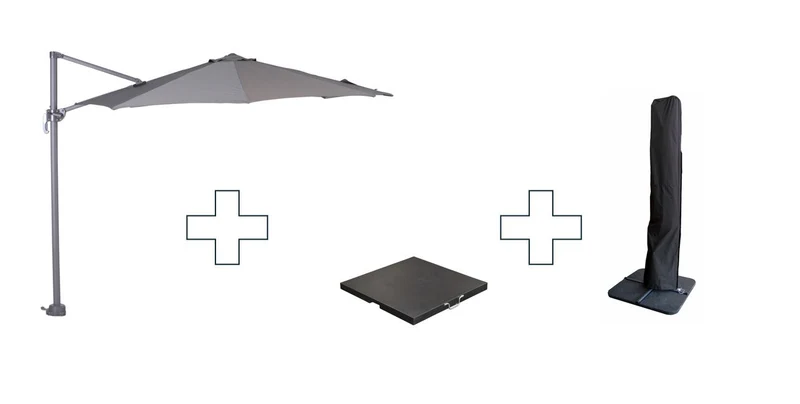 Garden Impressions Hawaii S zweefparasol rond 300 cm donkergrijs met granieten voet 60 kg en hoes – complete set