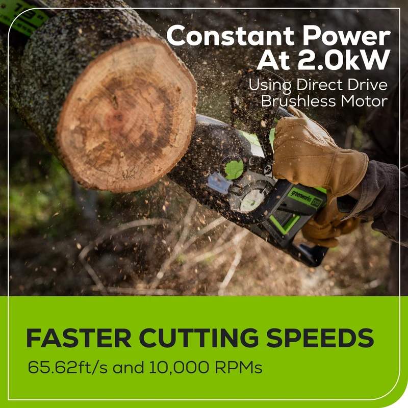 60V 18" Cordless Battery 2.0 kW Chainsaw and 24V 6" Pruner Saw, (1) 4.0 Ah Battery: (1) 2.0 Ah Battery and (2) Chargers