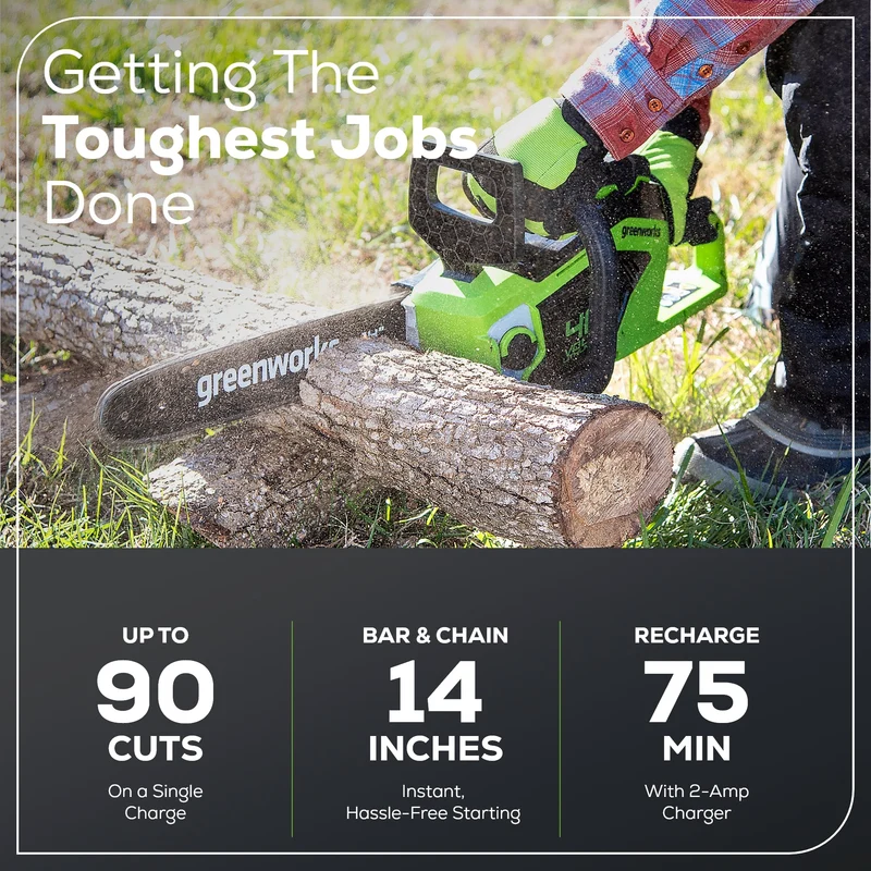 40V 14" Cordless Battery 1.0 kW Chainsaw and 10" Pole Saw and Hedge Trimmer Attachment: (2) 2.5 Ah Battery and (2) Chargers