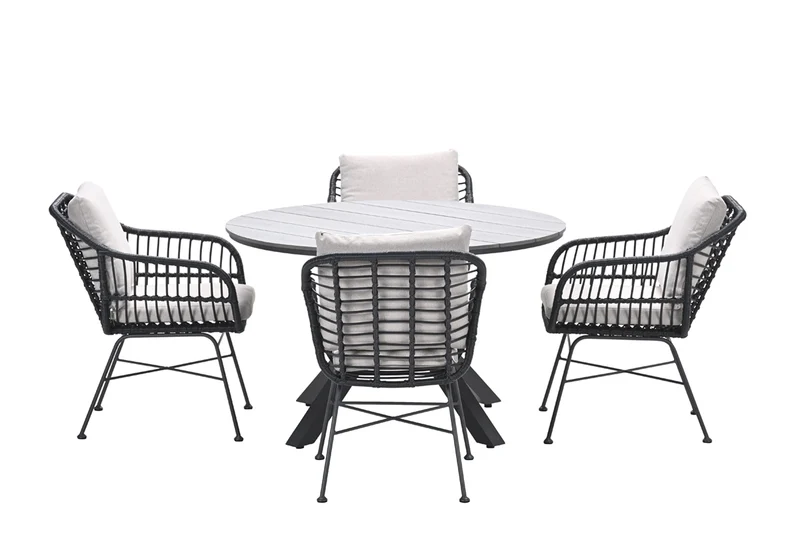 Ronde 4-persoons tuinset - Edison tafel - 4 zwarte Margriet stoelen - Garden Impressions